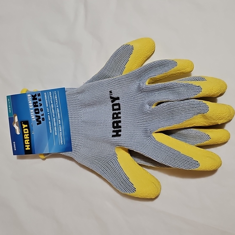 HARDY Latex-Dipped Work Gloves, Adult Medium 1 Pair New